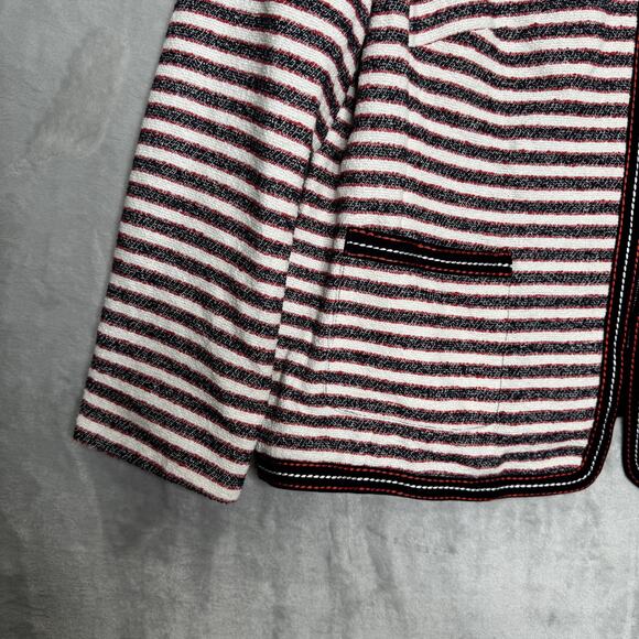 Basler Jacket Womens 18 Navy Red White Striped Zip Front Pockets Blazer Nautical - Picture 5 of 12